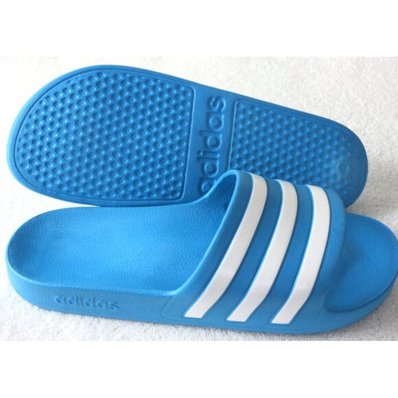 Adidas Men's Adilette Classic Logo Slide Sandal Slip On Aqua White Stripe NWT - Picture 1 of 5